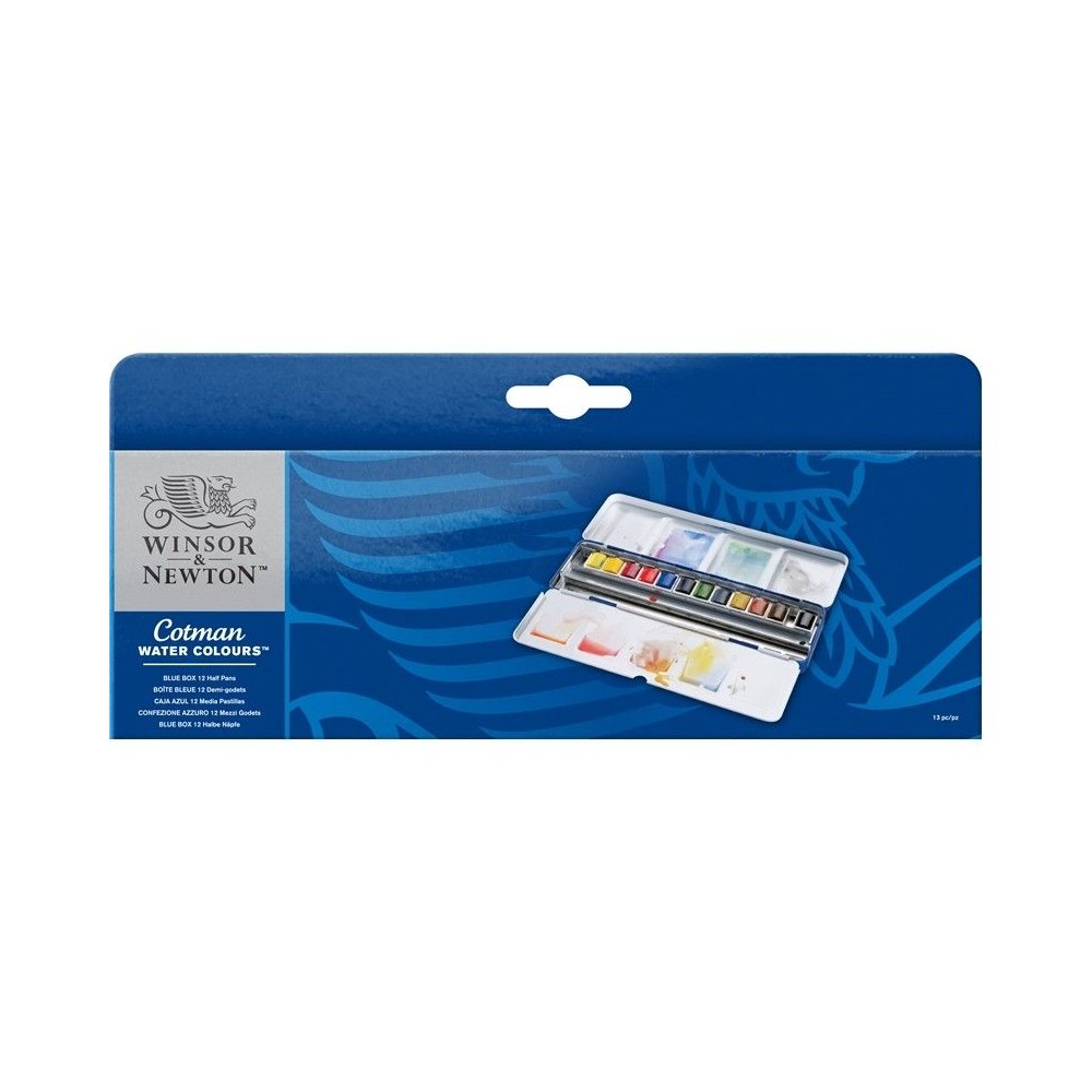 COTMAN WATER COLOURS BLUE BOX 12 HALF PANS