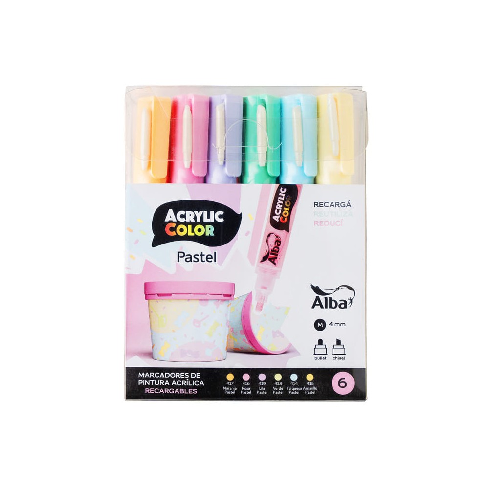 Estuche Acrylic Color Pastel 6 unidades