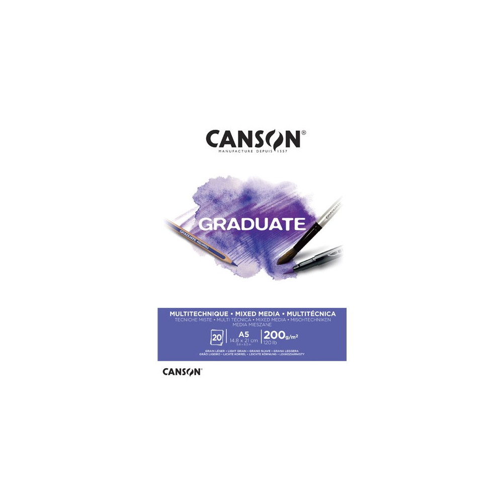 Block Canson Graduate Mix Media A5 200grs