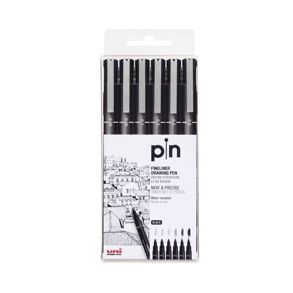 Estuche estilógrafos Uni Pin 6 unidades