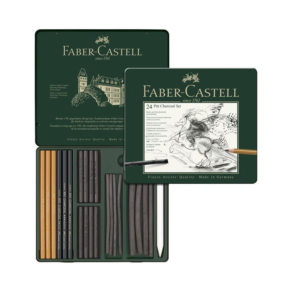 Estuche Pitt Monocromo Carbón Faber Castell 24 unidades