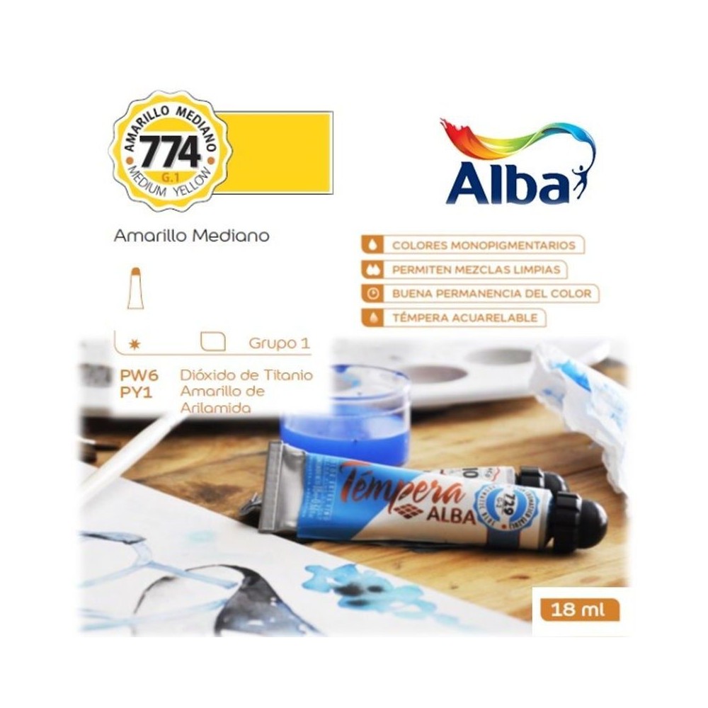 Témpera Profesional Alba Amarillo Mediano 18ml G1