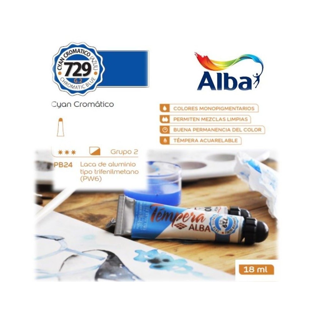 Témpera Profesional Alba Cyan Cromático 18ml G2