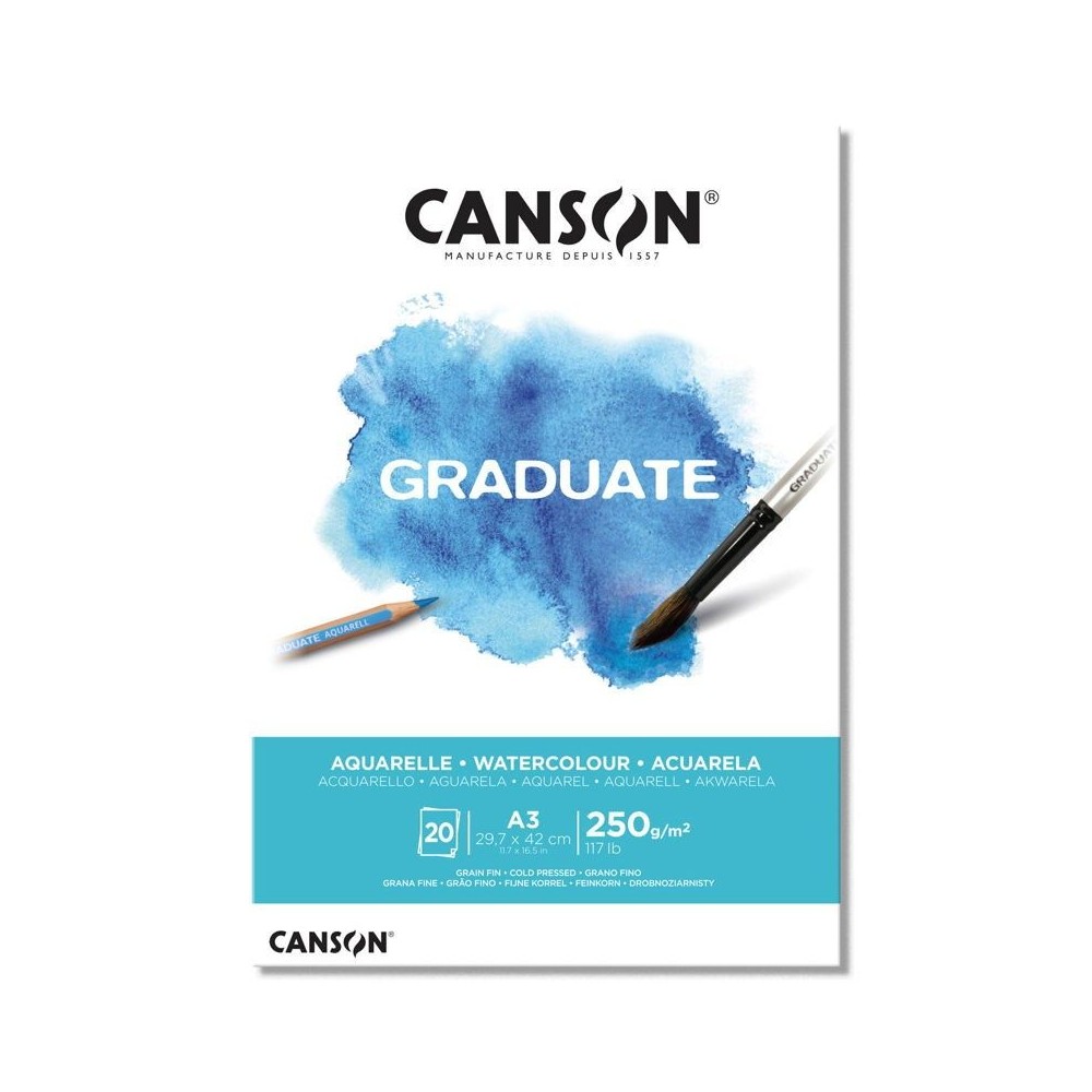 Block Canson Graduate Aquarelle A3 250grs 20hjs